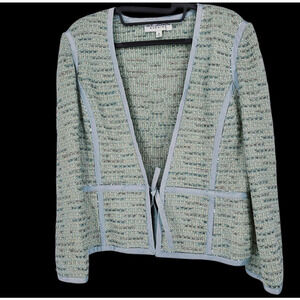 St. John Evening Tranquil Tweed Wool Blend Tie Front Blazer Jacket 12 Old Money